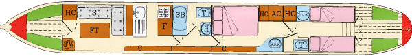 Plan of Crystal-Class Luxury Narrowboats