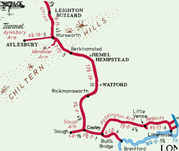 London and Buckinghamshire Canal Route Map