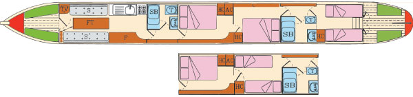 Plan of 8 Berth UK Hire Narrowboat Mallard